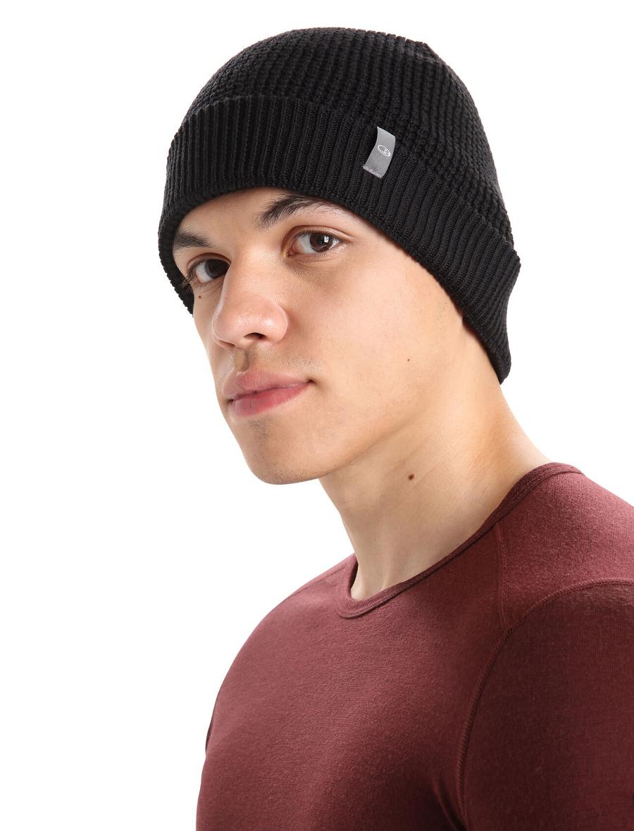 Chapeaux Icebreaker Unisex Merino Feadan Slouch Beanie Homme Noir | FR 1094FDNM